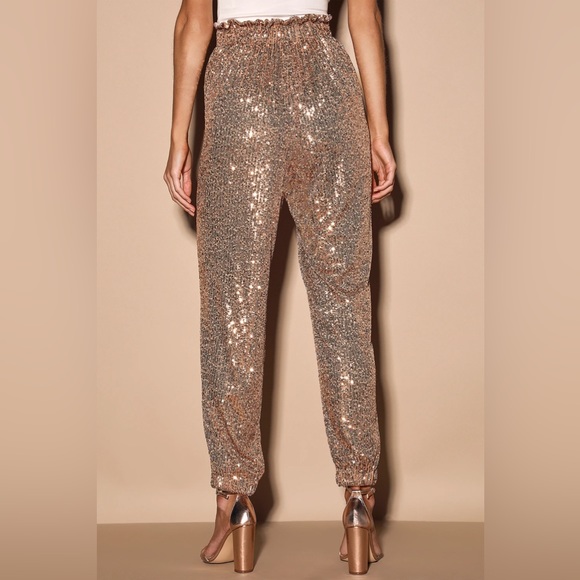 New FP Night Moves Rose Gold Sequin Drawstring Harem Pants - Picture 2 of 4